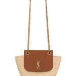 Saint Laurent Mini Manon In Raffia And Aged Vegetable-Tanned Leather Coffee